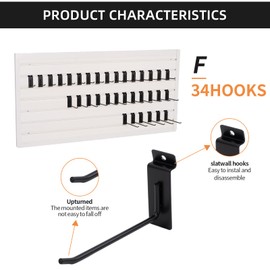 Slatwall Hooks & Hangers 34 Pcs 4/6/8 Inch Slatwall Accessories, Slat Wall Paneling Hooks Garage Organization, Metal Slatwall Panel Hooks Slat Wall Hanging Hooks for Garage Shop Retail Display (Black)
