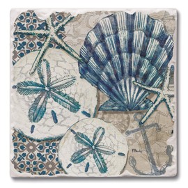 Thirstystone Tide Pool Shells 4-Pack Tumbled Tile Stone Coasters with Protective Cork Backing Manufactured in The USA
