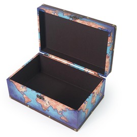DreamsEden Decorative Wooden Storage Box Large Trunk Vintage Wood Treasure Chest, 13.7" x 8.8" x 6.0" (Blue Map)