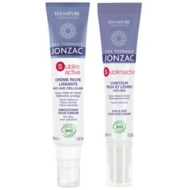 Eau Thermale Jonzac ® Sublimactive Anti-Ageing Face Routine - Rich Smoothing Cream (40 ml) + Eye & Lip Contour (15 ml) | Smooths Wrinkles & Wrinkles | Tightens Skin | 99% Natural
