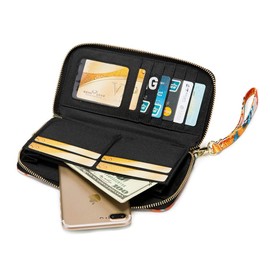 LOVESHE Women wallet RFID Blocking Purse Credit Card Clutch Zip Around Phone Clutch Large Travel Purse Wristlet Bohemian(Parrot)