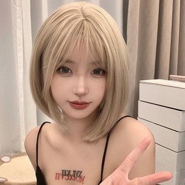 Eileen Bob Blonde Wig, Natural Fluffy Women's Wig, Straight, Small Facial Effect, Net Included