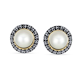 Bling Jewelry Braided Bali Style Pearl Clip On Earrings