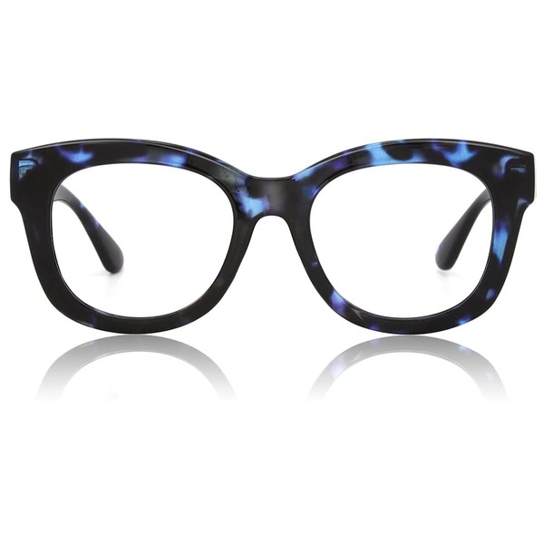 JiSoo Oversized Reading Glasses for Women Men 1.75, Stylish Designer Readers Women 1.75 with Large Frame,Demi Blue