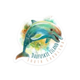Lantern Press Sticker Daufuskie Island, South Carolina, Dolphin, Die Cut Vinyl, (Waterproof Decal for Cars, Water Bottles, Laptops, Coolers), Small