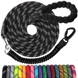 Long Dog Leash 20 FT: 3/8'' Heavy Duty Rope Leashes for Dogs Training with Lockable Hook Reflective Threads Bungee and Padded Handle - Dog Lead for Large Small Medium Dogs Outside Walking Hiking