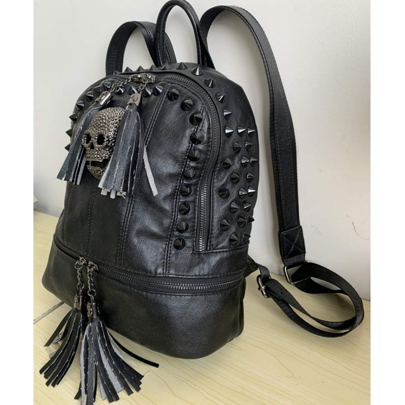 AlwaySky Women's Skull Backpack Rivet Fogged Mode Daypack Gothic Purse