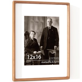 12x16 Picture Frame USA-Sourced Natural Cherry Wood Solid Original Wood Photo Frame Rounded Corner with Mat to 8.5x11 Picture Display with Real Glass Family, Wedding Picture, Photo, Certificate