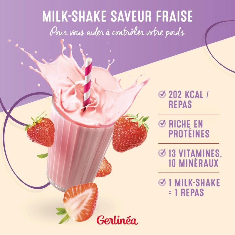 Gerlinéa Drink Milkshake Strawberry Flavour - Protein Rich Meal -