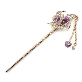 Miaomyoa Hair Ornament, Hair Ornament, Kimono, Antique Exotic Flower Motif, Butterfly, Butterfly, Butterfly Flower, Pink Gold, Hair Accessory (Purple)