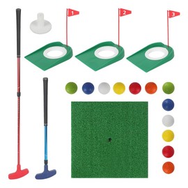 Kuabiz 19 Pack Mini Golf Putting Set 2 Adjustable Length Golf Putter 12 Practice Foam Balls 3 Putting Cup with Flag 1 Hitting Mat 1 Tee for Beginner Children Teenager Adults Lovers Indoor