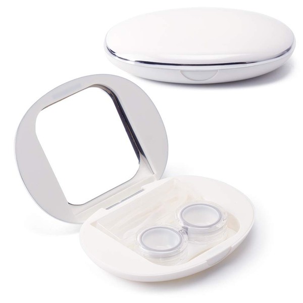 ofone Contact Lens Case, Cute Oval Contact Lenses Travel Case with Remover Tool Mirror and Tweezers Contacts Storage Container Kit for Women and Girl (White)