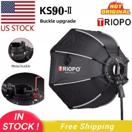 TRIOPO US TRIOPO KS2-90 35.4" Foldable Octagon Softbox S Bracket Handle Fr Camera Flash