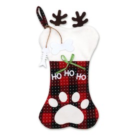 Christmas Stockings for Pet Dog Cat, 18'' Black Red Buffalo Plaid Christmas Stockings Hanging Ornament Dog Bone Christmas Stockings Plush Fireplace Hanging Stocking for Dog Christmas Holiday Xmas Gift