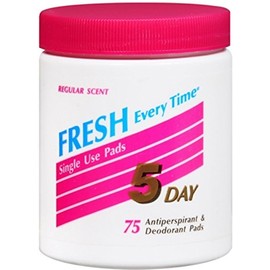 5 DAY Anti-Perspirant Deodorant Pads Regular Scent 75 Each (Pack of 10)