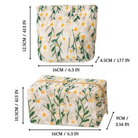 KEYRI 2 Pcs Makeup Bags for Purse Multi-Function Daisy Floral Pattern Embroidered Cosmetic Bags Organizer Tool Pouch Daisy White Canvas Zipper Portable Zipper Cosmetic (Off-White)
