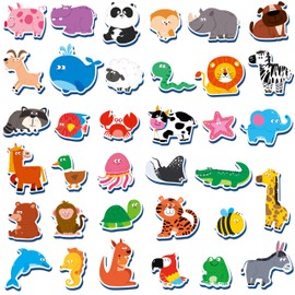 35 PCS Animal Magnets, Adorable Magnetic Animal -Wild Animal, Farm Animal & Marine Animal-Thick Foam Refrigerator Magnets Cute Educational Learning Toys for Kids 3+