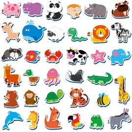 35 PCS Animal Magnets, Adorable Magnetic Animal -Wild Animal, Farm Animal & Marine Animal-Thick Foam Refrigerator Magnets Cute Educational Learning Toys for Kids 3+