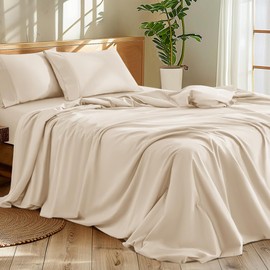 Shilucheng 1200 Thread Count Cotton Sheets Set，Luxury 100% Egyptian Cotton Bed Sheets，5-Star Hotel Quality Sheets, Breathable & Cooling, 16 Inch Deep Pocket - 4 Piece (Beige, King)