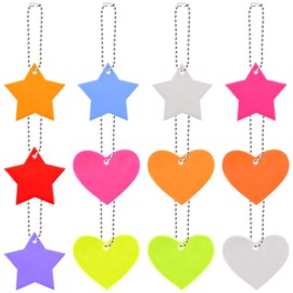 Safety Reflector Pendant, 12 Pcs Star Reflector Pendant with Chains,High Visibility PVC Waterproof Pedestrian Reflective Keychain Safe Pedestrian Bag Pendant for School Bag, Backpacks,Walking,Cycling