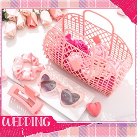 Yuxung 4 Pcs Bridesmaid Proposal Gifts Jelly Bag Bridesmaid Hair Clip Elastic Scrunchies Heart Sunglasses Bridal Shower Gifts Silk Satin Soft Hair Accessories for Women Wedding Party Favors(Pink)