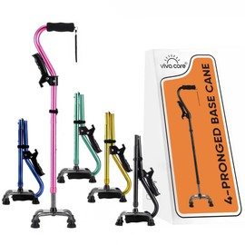 VIVA CARE Walking Cane with 4 Prongs & Extra Handle – Adjustable, Balance & Stability for Seniors and Injured. [Pink]