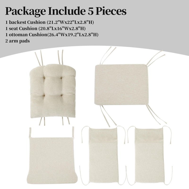 HOMBYS Glider Rocker Replacement Cushions with Storage Side Pocket,Linen-Like Fabric,