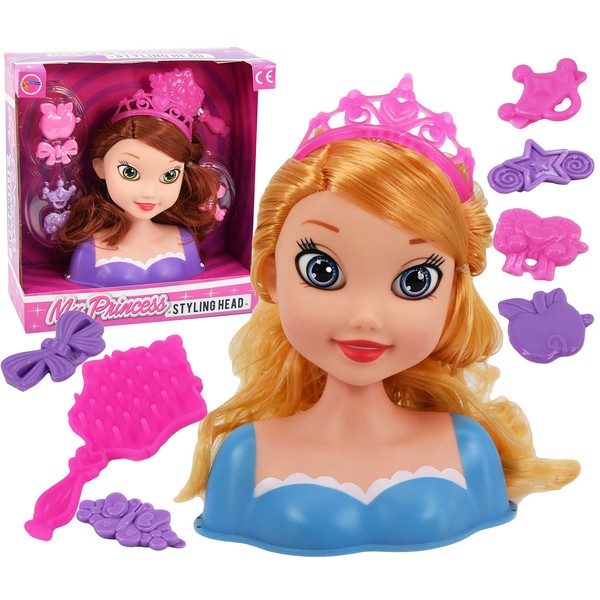 Princess Doll Styling Dressing Head with Hair Accessories Hair Clips & Brush Kids Girls Hairstyling Toy Pretend Play