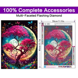 Tree of Life Diamond Painting Kits for Adults Beginners-Tree Diamond Art Kits for Adults, Full Drill DIY 5D Diamond Painting Moon Gem Art Crafts Kits for Home Wall Decor 12x16 in