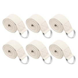 PATIKIL Yoga Strap for Stretching 8 Feet, 6Pcs Cotton Yoga Belt with Adjustable Metal D-Ring Buckle Stretch Bands for Fitness Pilates, White