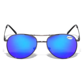 V.W.E. Metal BIFOCAL Mirror Reading SunGlasses - Spring Hinge Tear Drop Reader (Bifocal Blue, 2.50)