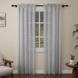 Pacok Darkgray Voile Curtains, 90 Drop 2 Panels Net Curtain for Windows, Rod Pocket Sheer Curtain Panel Voile Curtains for Living Room Kitcken Bedroom W56xL90 Inch(Darkgray, 142 x 228cm)