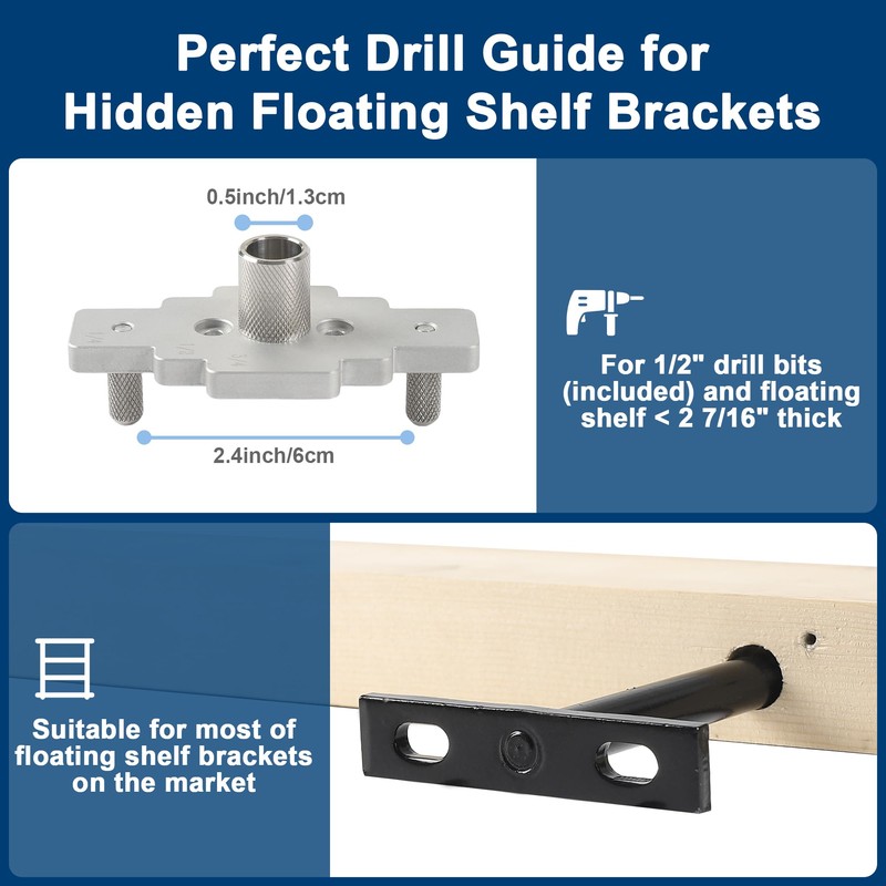 Floating Shelf Bracket Dowel Jig Kit with 1/2" x 9"