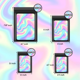 120 PCS Smell Proof Mylar Bags Resealable Odor Proof Bags Holographic Packaging Pouch Bag with Clear Window for Food Storage Jewelry Candy Electronics Storage, 4 Sizes (Black Each Size 30pcs)