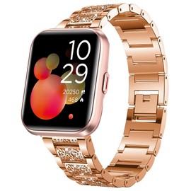 Blueshaweu ID208 Plus 1.8" Quick Release Women Jewelry Bling Diamond Metal Dressy Adjustable Replacement Strap Accessories Sports Band Compatible for WMK,Quican,aeac,Tensky ID208 Plus (Rose Gold)