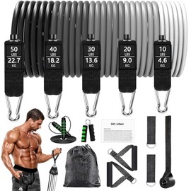 Ligas de Resistencia para Ejercicio11pcs Incluye 5 Bandas Apilables para Ejercicios con Asas, Correas para Tobillo y Accesorio de Anclaje para Puerta,