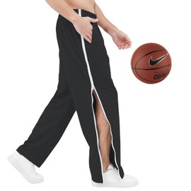 YOSINISO Mens Post Surgery Tearway Pants, 2 Side Zippers Leg Full Open Down Basketball Tear Way Pants Recovery Breakaway Snap On Off Sweatpants with Pockets Black