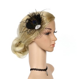 Flapper Headband Roaring 20s Headpieces Flapper Accessory Fascinators for Women Great Gatsby 1920s Headbands Vintage Headpiece Hair Clip C17-Black