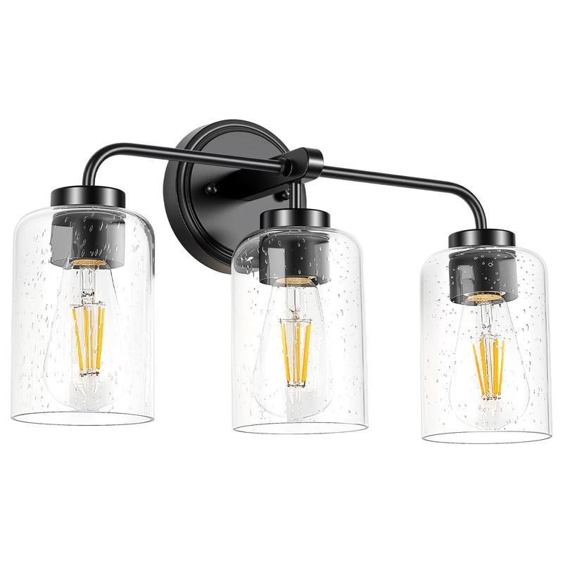 ALAISLYC 3-Light Bathroom Vanity Light Fixtures, 18 Inch Black Vanity