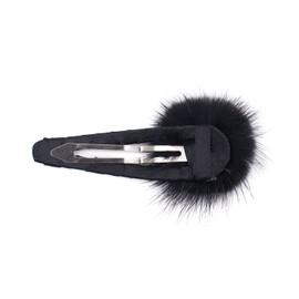 surell Real Mink Fur Pom Clip - One 1" Pompom clip- Cute Trendy Hair Clip - Fun Hair Snap Clip with Pompom Accessory - Black