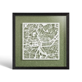 O3 DESIGN STUDIO Berlin Marco de Papel para mapas, White map, Black frame, 9x9 inches, Gift Boxed, 4 background color, self-changing, Paper Art