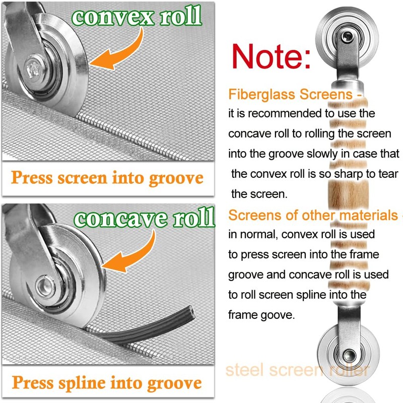 Screen Repair kit, Screen Roller Tool, Steel/Nylon Roller with Bear+10pcs