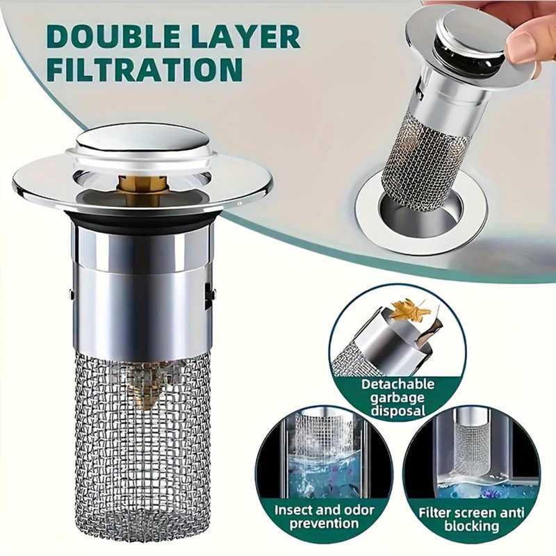 2 Pack Bathroom Sink Stopper Hair Catcher Pop-Up Stainless Steel