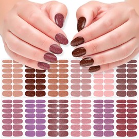 DANNEASY 12 Sheets Nail Polish Stickers Full Nail Wraps for Women Tiny Glitter Fingernails Wrap Self Adhesive Nail Polish Strips Gel Nail Strips with Nail File, Cuticle Stick