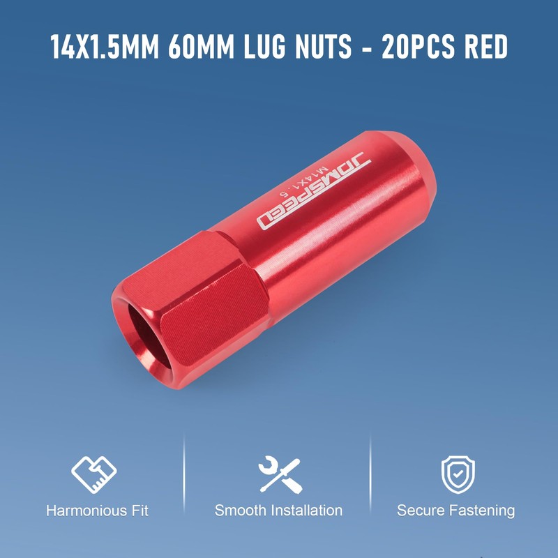JDMSPEED New Red 20PCS M14X1.5 60MM Extended Forged Aluminum Tuner