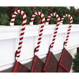 Haute Decor Candy Cane Stocking Holder (Large Classic 4-Pack) - Lightweight Christmas Stocking Hanger for Various Mantel Styles - Holds 10 Pounds