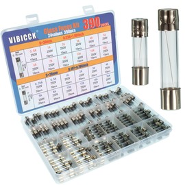 VIBICCK 24values390 Pieces Fast Burning Glass Fuse Combination kit 250V 0.5A 1A 2A 3A 4A 5A 8A 10A 15A 25A 5x20mm&6x30mm Glass fuses