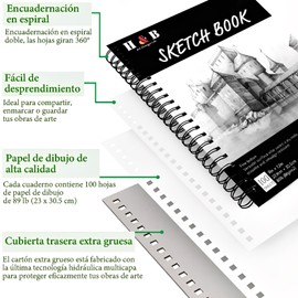 TGHVCQ Libreta de Dibujo Profesionales, Sketchbook Profesionales 100 Hojas 9x12IN, Cuaderno de Dibujo 300 G/M2, Block de Dibujo para Frente de Grano Grueso y Reverso de Grano Fino