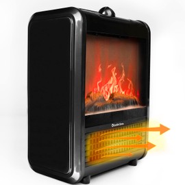 Comfort Zone 1,200W Electric Mini Fireplace Space Heater with Realistic 3D Flame, Stay-Cool Body, Carry Handle, Overheat Sensor, and Safety Tip-Over Switch, Ideal for Home, Bedroom, & Office, CZFP1BK