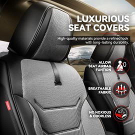 Sport Series Leather Car Seat Covers Front Pair, Breathable and Waterproof Faux Leather Automotive Seat Covers for Cars SUV Pick-up Truck Sedan, Universal Anti-Slip Driver Seat Cover, Gray